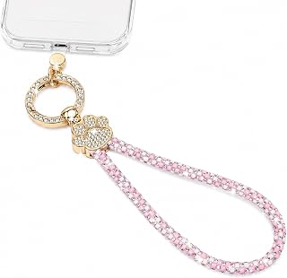 XYZ Crystal Phone Charm Wrist Strap, Sparkly Cat Paw Wristlet, Pink | Cute Cat Paw Phone Lanyard with Large Ring Clasp, 360° Rotating Tab, Bracelet Strap Fits Bags & Keys, Gift for Women