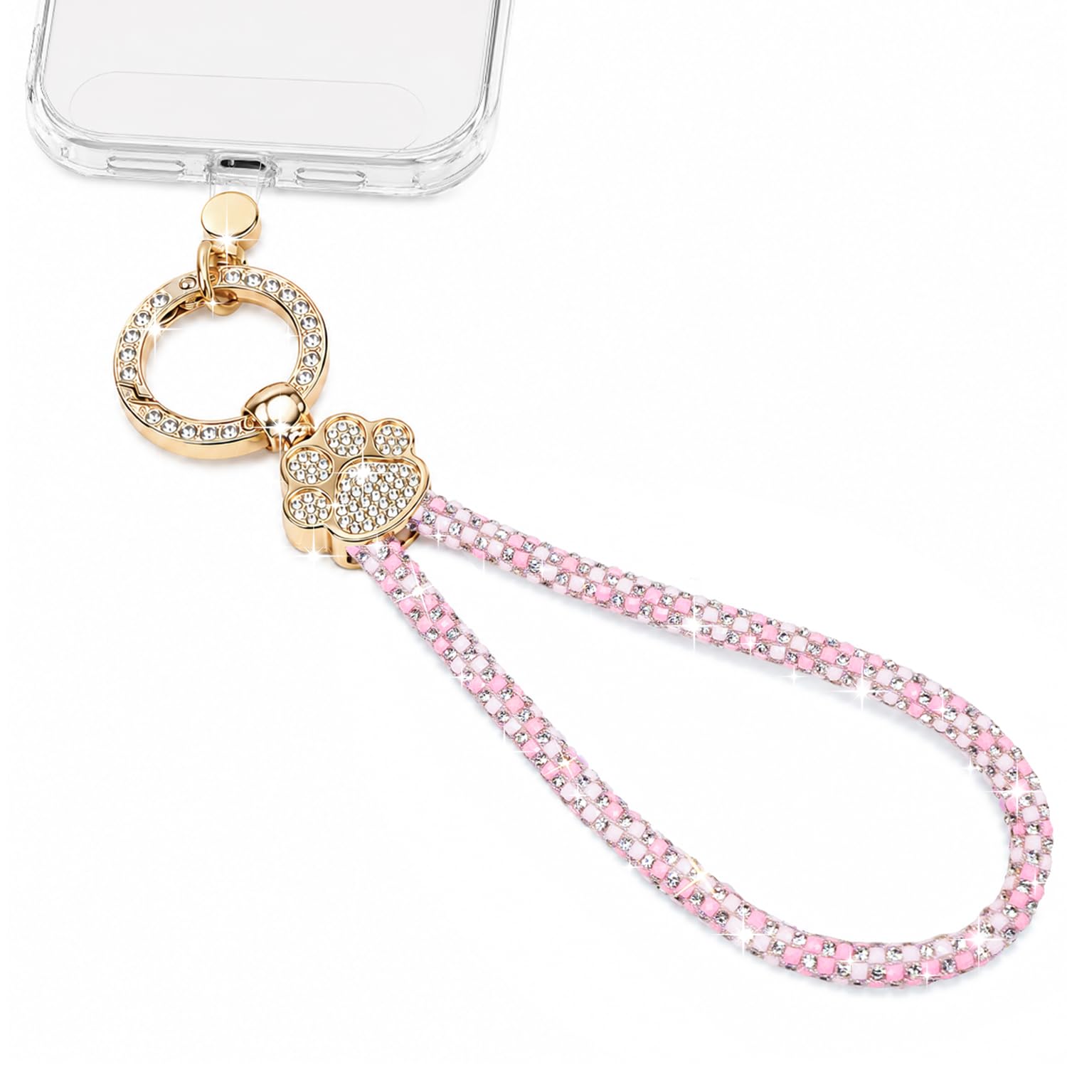 XYZ Crystal Phone Charm Wrist Strap, Sparkly Cat Paw Wristlet, Pink | Cute Cat P