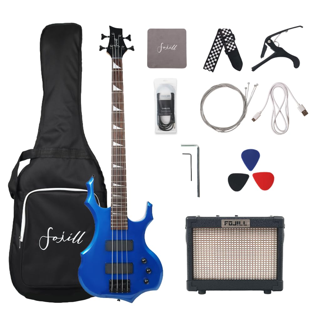 Fojill Full Size 4 Four String Electric Bass Guitar 10W Battery Power Bluetooth 