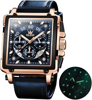 OLEVS Mens Big Dial Date Waterproof Mechanical Stainless Steel Fully Automatic Mechanical Watch, Leather Blue, mens watch