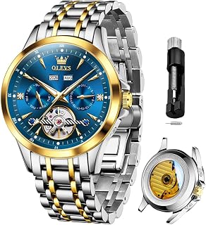 OLEVS Mens Diamond Analog Quartz Stainless Steel Watch Waterproof Luminous Date Two Tone Luxury Casual Watch