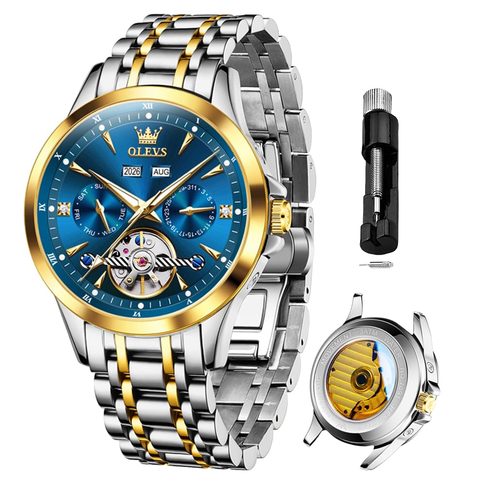OLEVS Mens Diamond Analog Quartz Stainless Steel Watch Waterproof Luminous Date 