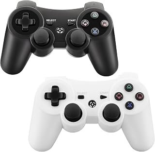 Enstixsm Replacement for PS3 Controller,2 Pack Wireless Controllers for PlayStation 3,Slim,Pro,Dual Shock Remote Control with 6-Axis Motion,Bluetooth Gamepad with 500mAh,Cheap Ideal Gift,Black White