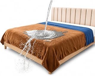 Waterproof Blanket for Bed, Couch, Kids & Pets Protection – Splash-Proof, Spill-Proof, Leakproof Flannel Blanket Reversible Design (Velvet Brown & Twilight Blue, 60x80) Bedding Aid