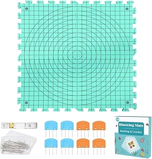 Yarniss Blocking Mat for Knitting &amp; Crochet, Grid Mat w/T-Pin 12.6" x 12.6" | Extra Thick Knitting Interlocking Blocking Mats with Grid &amp; Circle Lines, Blue