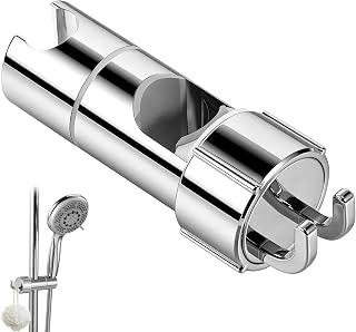 Blendura Adjustable Shower Head Holder, No-Drill Universal Holder Bracket | 18–25mm Slider Rail Clamp Shower Head Holder Replacement with Dual Hooks,Bracket for Bathroom Accessories