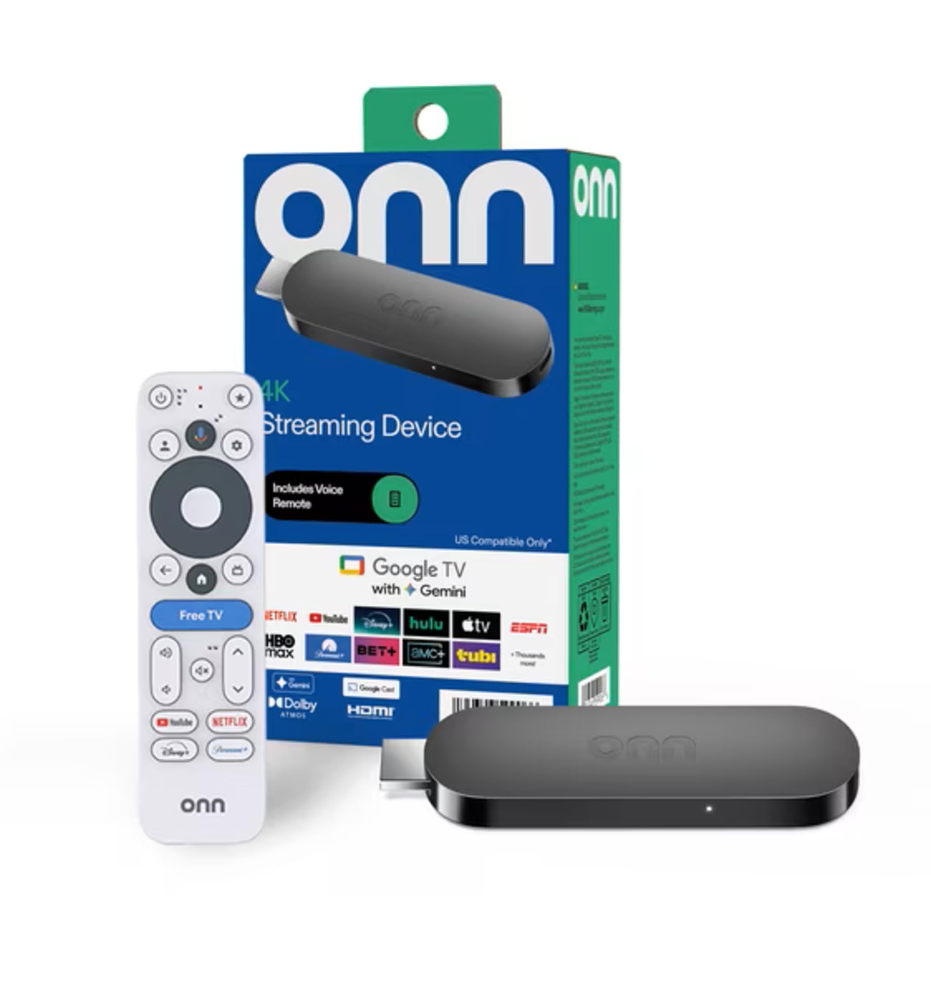 ONN Android TV 4K UHD Streaming Device with Voice Remote Control Google Assistan