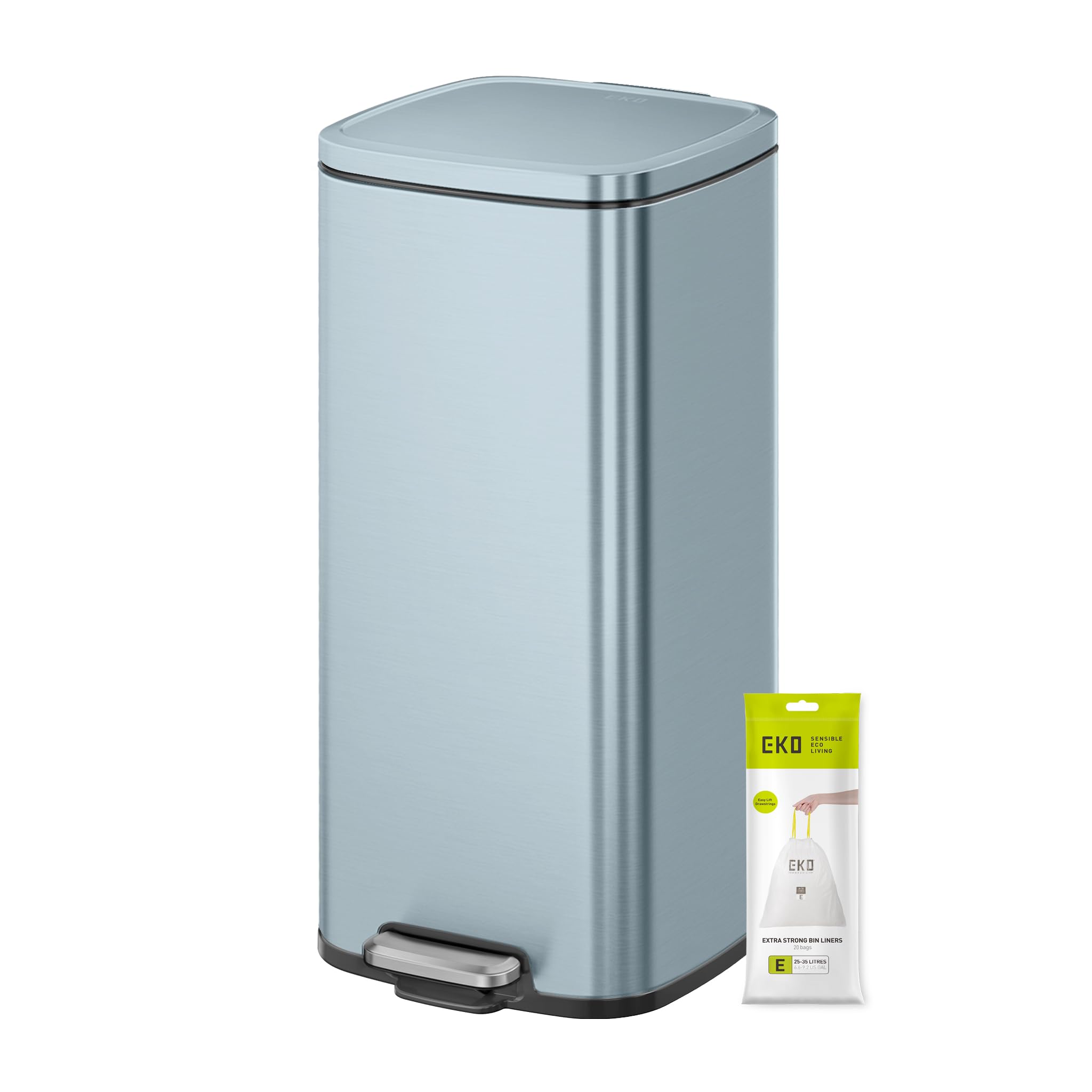 EKO Stella Pedal Bin 30 Litres, Stainless Steel Step Stool with Soft Close Lid, 