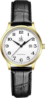 SHENGKE SK Klassische Business Damenuhren mit Edelstahlband und eleganter Damenuhr aus echtem Leder