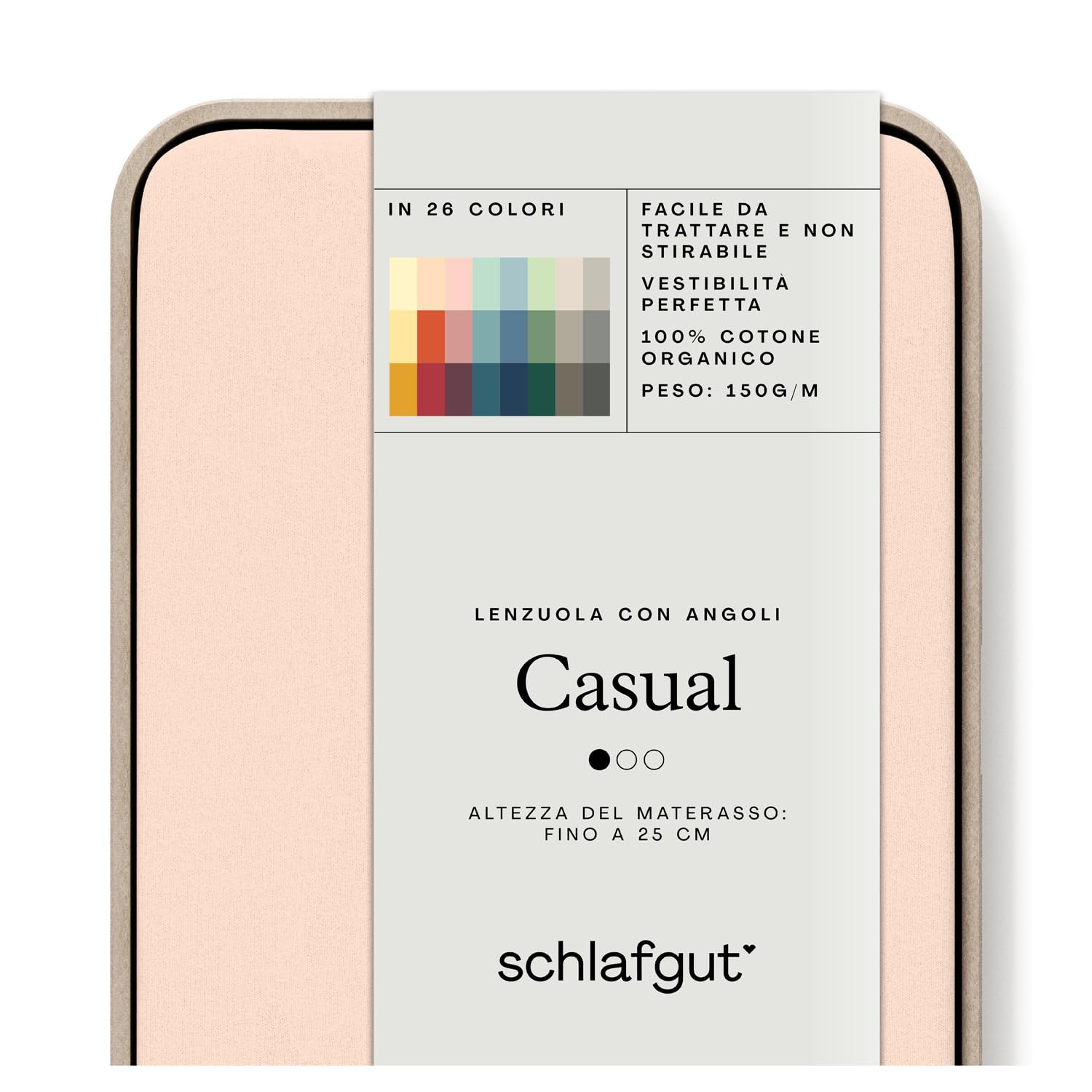 schlafgut Casual Fitted Sheet 180 x 200 cm to 200 x 200 cm, 100% Organic Cotton,