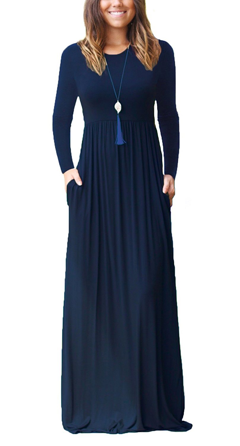 GRECERELLE Maxi Long Dress for Women Empire Waist Fall Casual Dresses