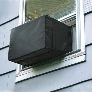 Luxiv Window AC Unit Cover Outdoor, Black Waterproof AC Cover 21X16X15 In | Fits 3000-7000 BTU Window AC Units, 420D Oxford Cover With Double Straps, For Outdoor Sun, Dust, Rain And Snow Protection