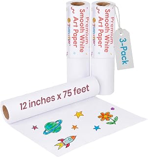 Art Paper Roll Refills – 12" x 75 ft (3-Pack) – Replacement Paper Rolls for Kids’ Art Tables, Easels & Craft Stations – Smooth White Drawing Paper – 7 Days of Play