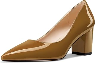 Aachcol Zapatos de vestir de charol para mujer, de tacón medio y grueso, puntera puntiaguda, zapatos de vestir de oficina y fiesta, tacones de 2.4 pulgadas