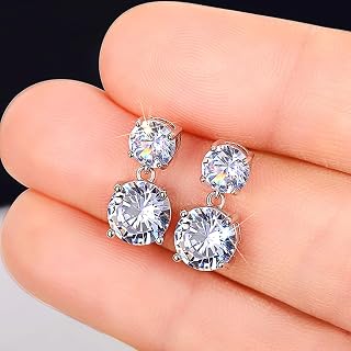 Dazzling Round CZ Drop Earrings Women Silver Color Luxury Wedding Jewelry