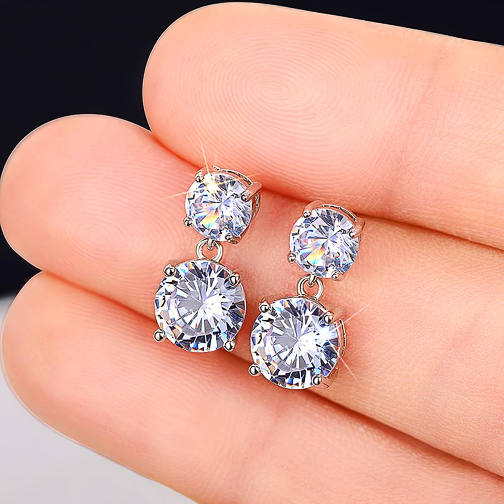 Dazzling Round CZ Drop Earrings Women Silver Color Luxury Wedding Jewelry