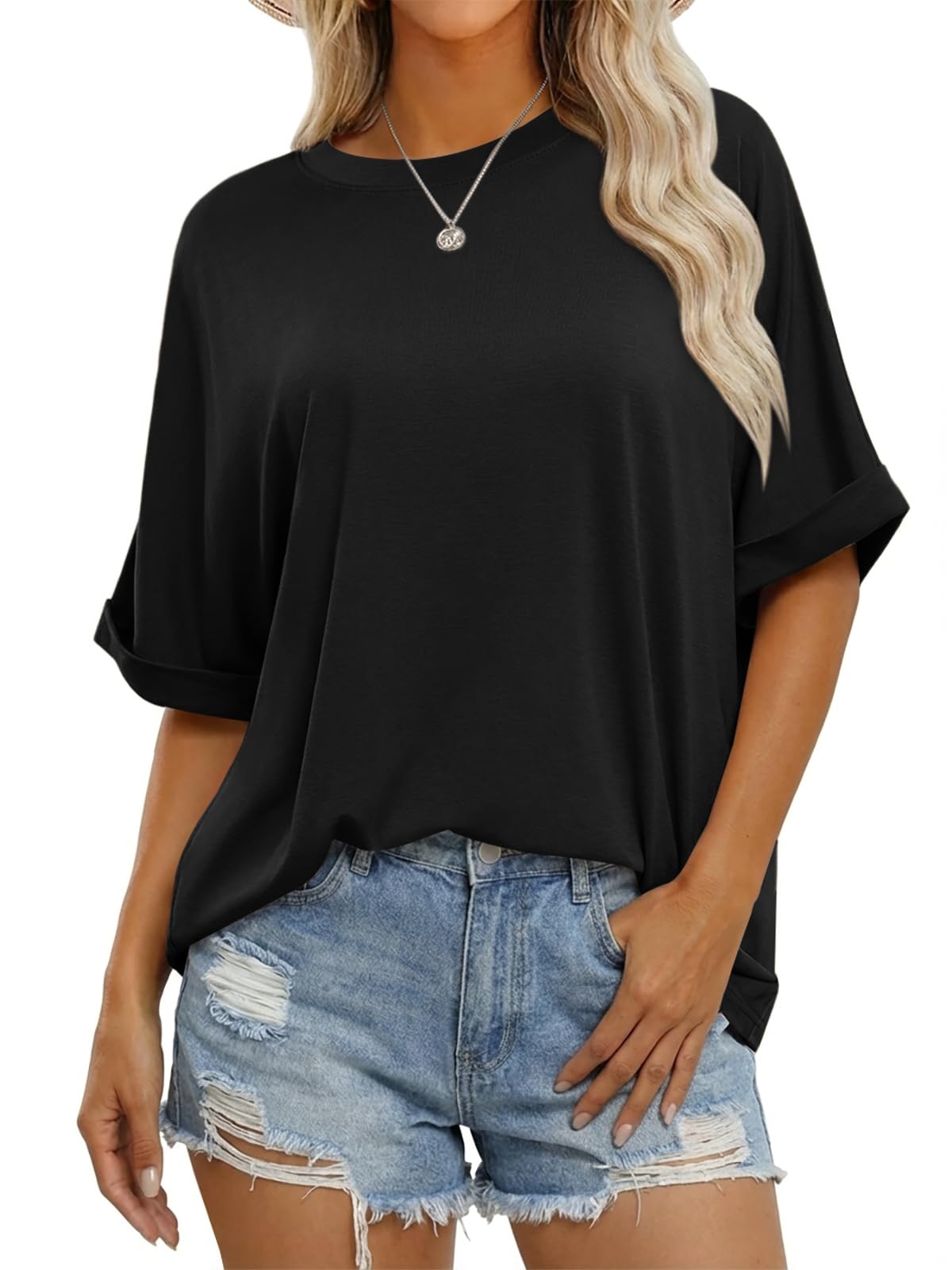 Cicy Bell Women's Oversize T Shirt Round Neck Short Sleeve Tops Summer Casual Lo