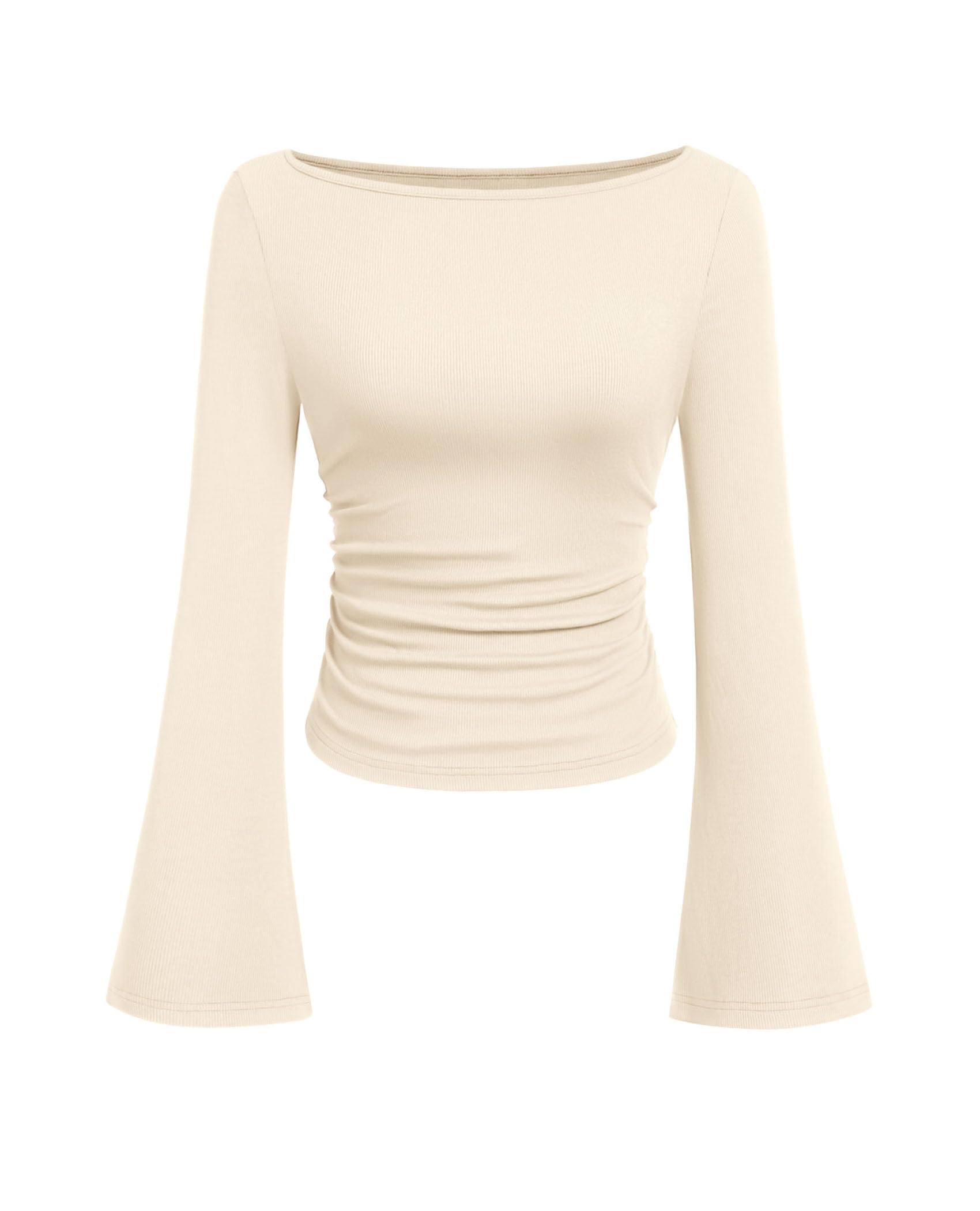 PRETTYGARDEN Womens Bell Long Sleeve Ribbed Knit Tops | Trendy Boat Neck Y2K Cro