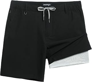 maamgic Men's Casual Shorts with Compression Liner 5/7 Inch Khaki Shorts