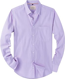 J.Ver Men's Oxford Button Down Regular Fit Long Sleeve Leisure Shirt with Pocket Lavender XL, Lavender, XL