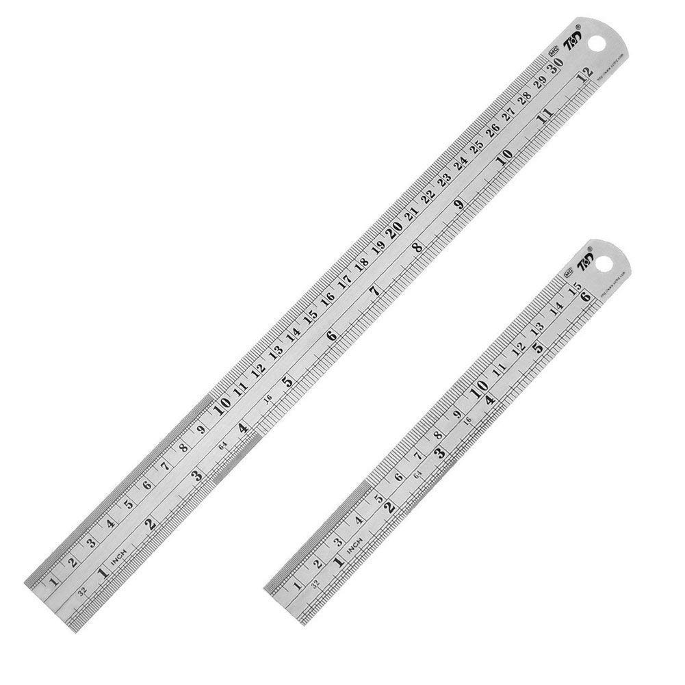 Stainless Steel Ruler Set 12 In (30 CM) + 6 In (15 CM), Metal Rulers Kit | Metal
