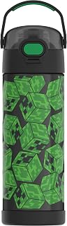 THERMOS FUNTAINER Water Bottle with Spout, 16oz, Minecraft, Style may vary | Kids Stainless Steel Insulated Water Bottle, Keeps Drinks Cold Longer for School & Play, BPA-Free