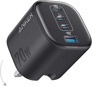 Anker Zolo 70W Fast usb c Charger, 4-Port Folable Laptop Adapter Plug | Compact and Stable Design, For iPhone 17/16 Series, MacBook Air, iPad, Pixel, Galaxy, and More (Cable Not Included) (Black)