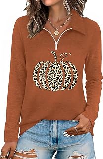 Damen Halloween Thanksgiving Half Zip Langarm Poloshirt Casual Holiday Style Top