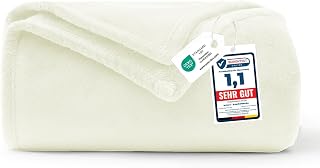 WAVVE Fleece Blanket Sofa Throw White Cream 5ft x 6.5ft - Fluffy Soft Warm Versatile Blanket for Sofa/Couch/Bed Double/Twin Size, 150x200 cm