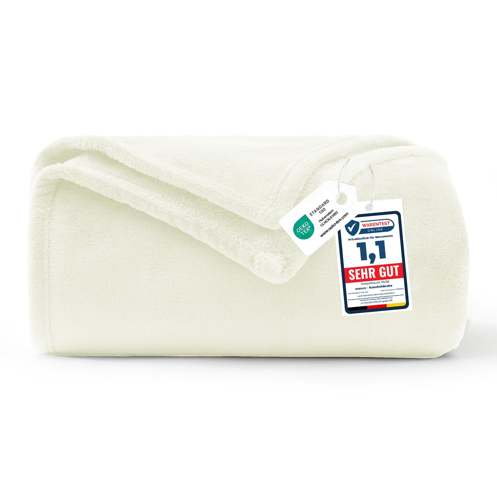 WAVVE Fleece Blanket Sofa Throw White Cream 5ft x 6.5ft - Fluffy Soft Warm Versa