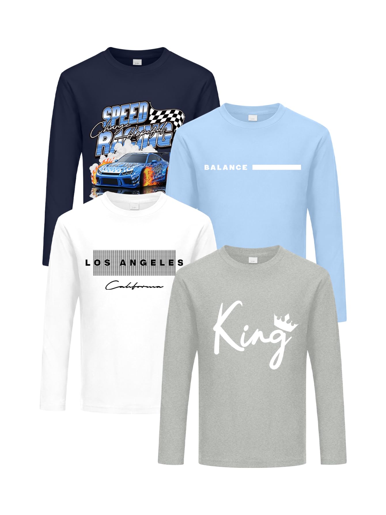 4 Pack Boys Long Sleeve Shirts, Graphic T Shirts for School and Play