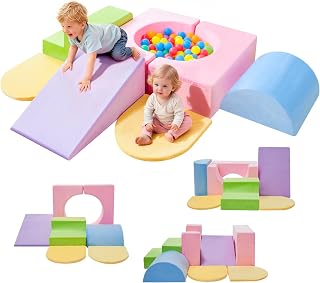 IFNOW Soft Toddler Climbing Toys Indoor, Baby Play Foam Blocks for 1-3 | 7-Piece Building Blocks Set, For Kids 1 Year Old, Washable Cover, Convertible Climbing Structure, Daycare & Preschool