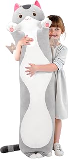 Mewaii Grey Cat Body Pillow Long Cat Plush 35 in, Extra Filling Soft Cute