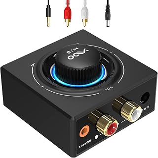 YMOO Bluetooth 5.3 Receiver for Home Stereo, RCA 3.5mm Jack AUX | HiFi Audio Adapter, Stereo Receiver with Volume Adjustment Receiving Music from Phone/Tablet/PC to Speaker (Upgrade)