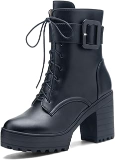 FOREADA Platform Boots For Women Black Chunky Boot Goth Ankle Booties Bead Lace Lolita Dress Shoes With Zipper