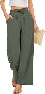 KICZOY Flowy Women's Drawstring Waist Wide Leg Palazzo Beach Pants Loose Fit with Pockets