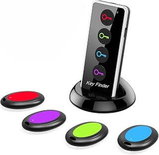 Reyke RF Key Finder Locator with Sound, Remote Finder, 4 Receivers | 80dB Loud, 131ft Wireless Range, No App Needed, for Keys, Wallets and TV Remotes, Gifts for Parents and Seniors