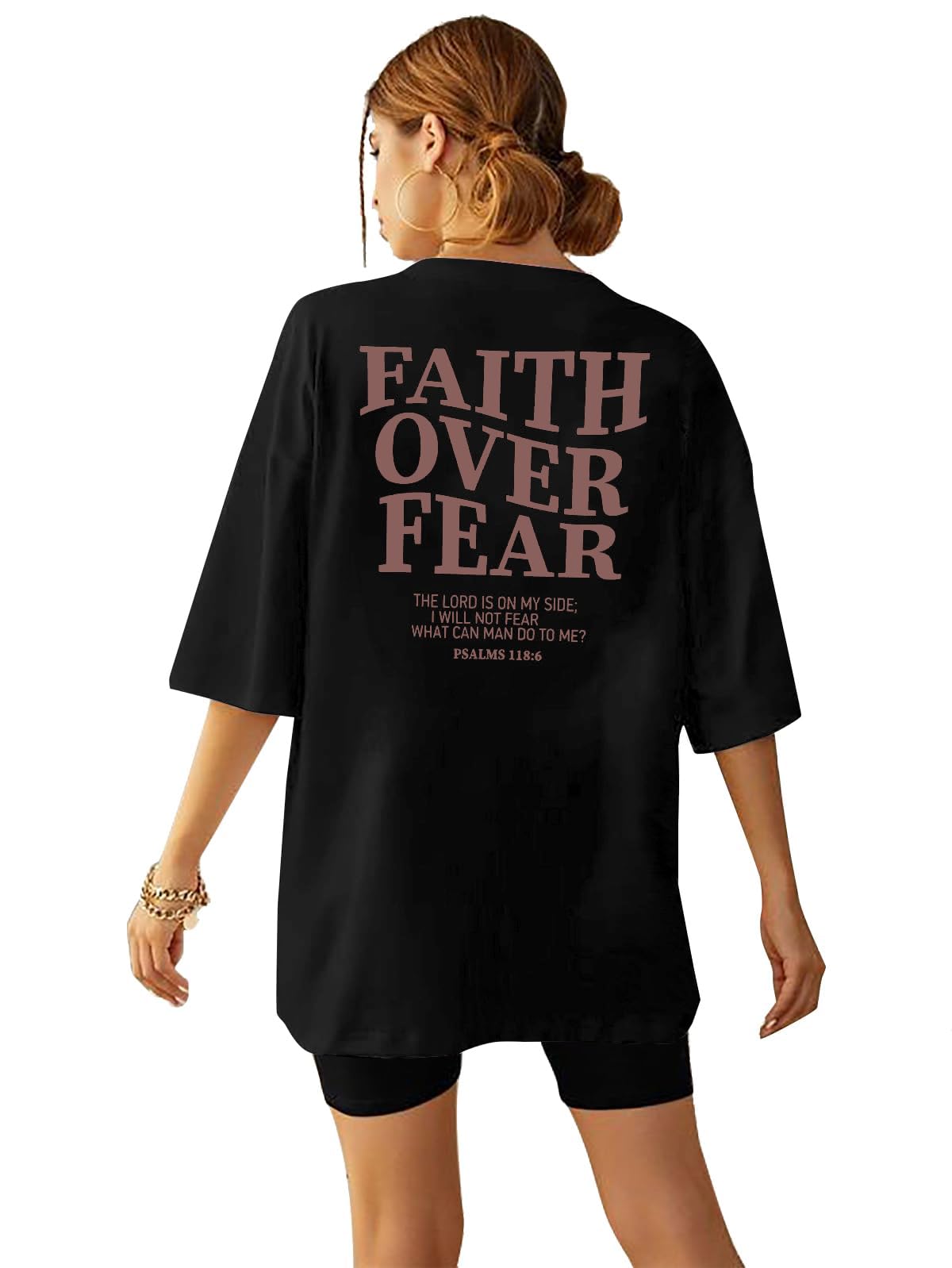 BANGELY Faith Over Fear Shirt Women Graphic Shirts Oversized Workout Gym Christi