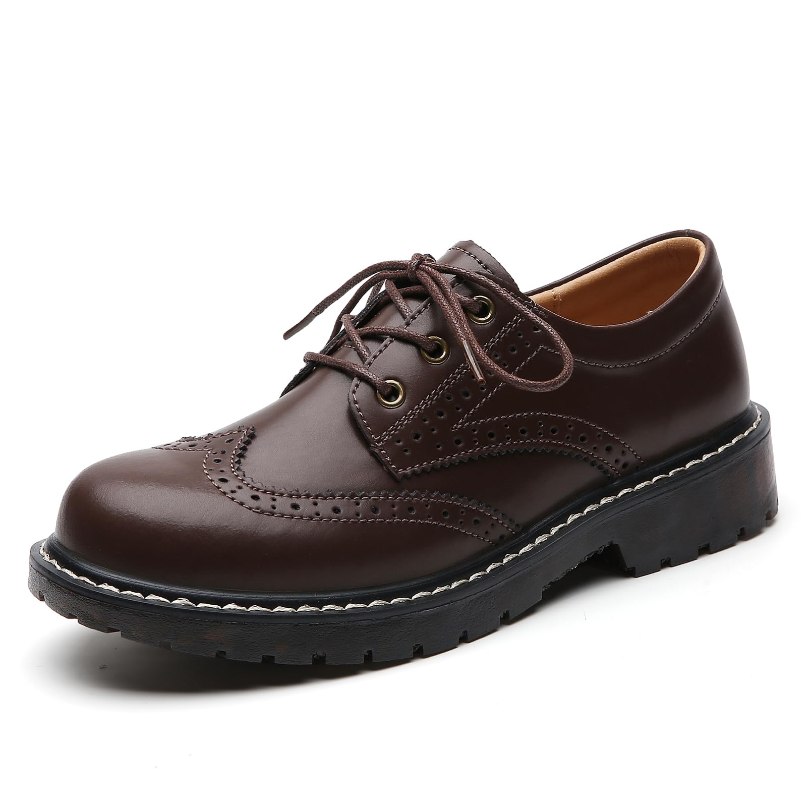 XMM Oxford Shoes for Women Women's Oxford Shoe Lace-Up Round Toe Leather Flat Cl