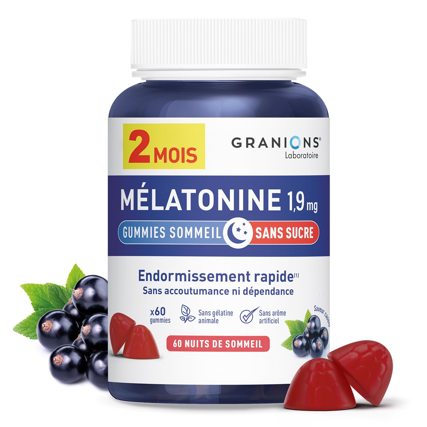 Granions - Sleep Gummies - Melatonin 1.9 mg - Sugar Free - 60 Gummies | Fast Sle