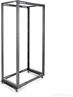 StarTech 42U 4-Post Open Frame Rack, 19in, 22–40in, 600kg/1323lb | Mobile or floor mount IT rack, Cage nuts & screws, U & depth markings, Cable management, 80.3in tall