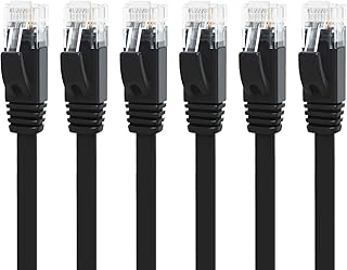 Yauhody Cat 6 Cable Ethernet 2m 6piezas, RJ45 Cable de Red Plano, 1000Mbps 250MHz, Gigabit Internet Cable Red Compatible con PS5, Router, Modenm, Laptop, Más rápido que Cat5 (Negro)