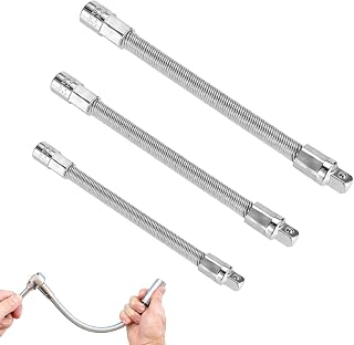Sinbana 3pcs Flexible Socket Extension | 1/4" 3/8" 1/2" Bendable High Torque Chrome Vanadium Iron Extension Connecting Rods for Automotive Repair & Tight Spaces