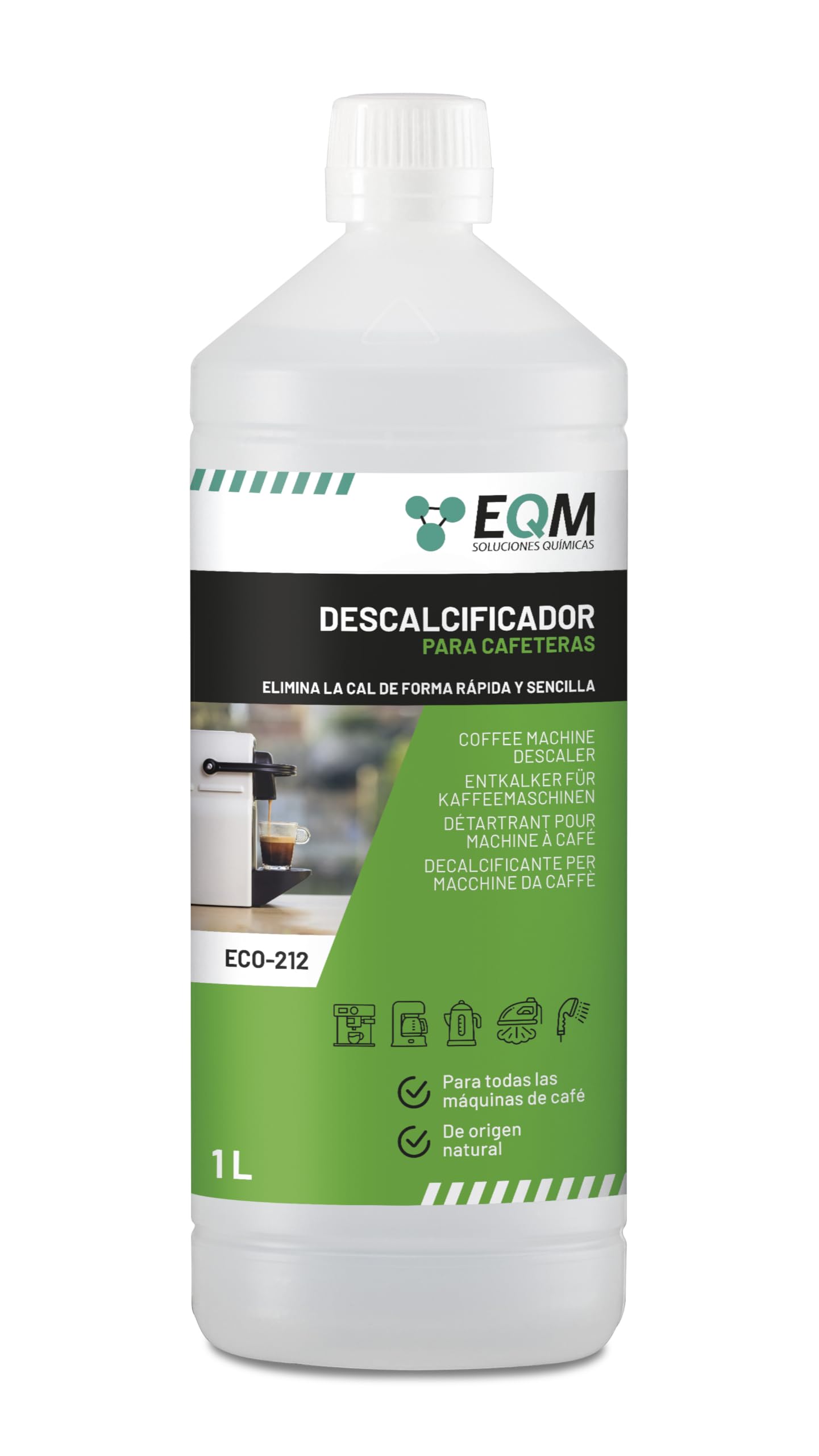 EQM - ECO-212 - Descaler for Coffee Makers - 1L - 100% Natural Origin - Compatib