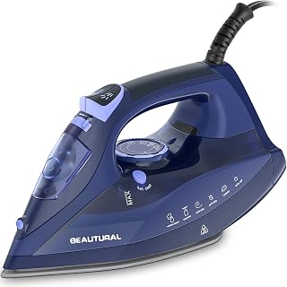 BEAUTURAL Steam Iron for Clothes with Ceramic-Coated Soleplate, 1500 Watts | Burst of Steam, 3-Way Auto-Off, Anti-Drip and Anti-Calcium, Self-Cleaning, Easy Temperature Control, Pefect for Home Use