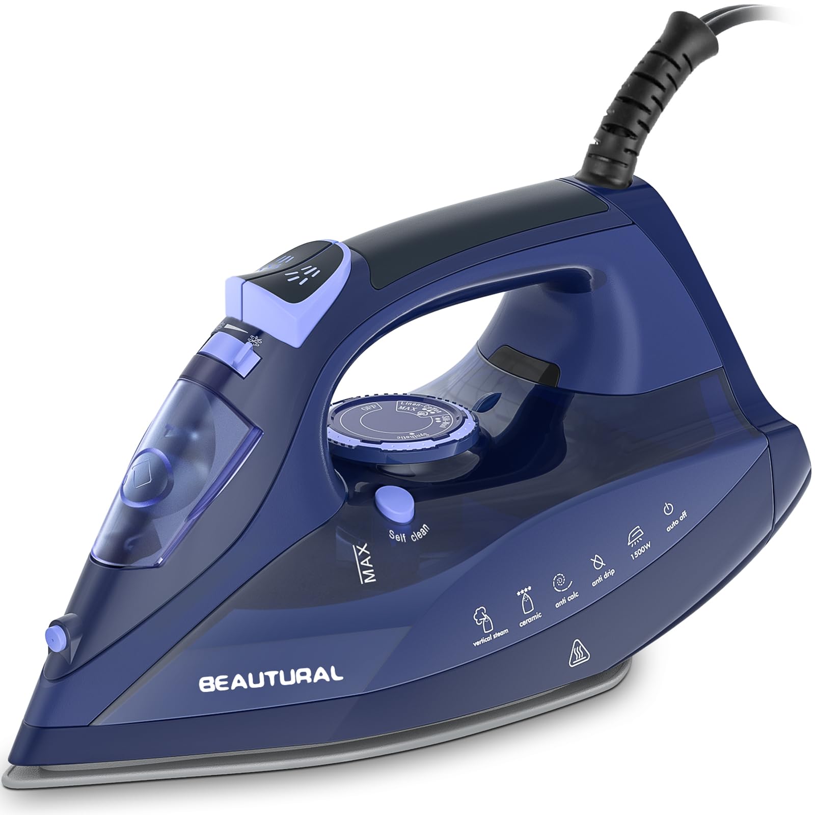 BEAUTURAL Steam Iron for Clothes with Ceramic-Coated Soleplate, 1500 Watts | Bur