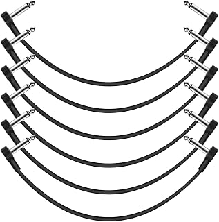 GOGHOST 6-Pack 12 inch Flat Guitar Patch Cables Pedal Cable | Low Profile 1/4" TS Right Angle Ribbon Pedalboard Patch Cords for Guitar Effect Pedals, Black