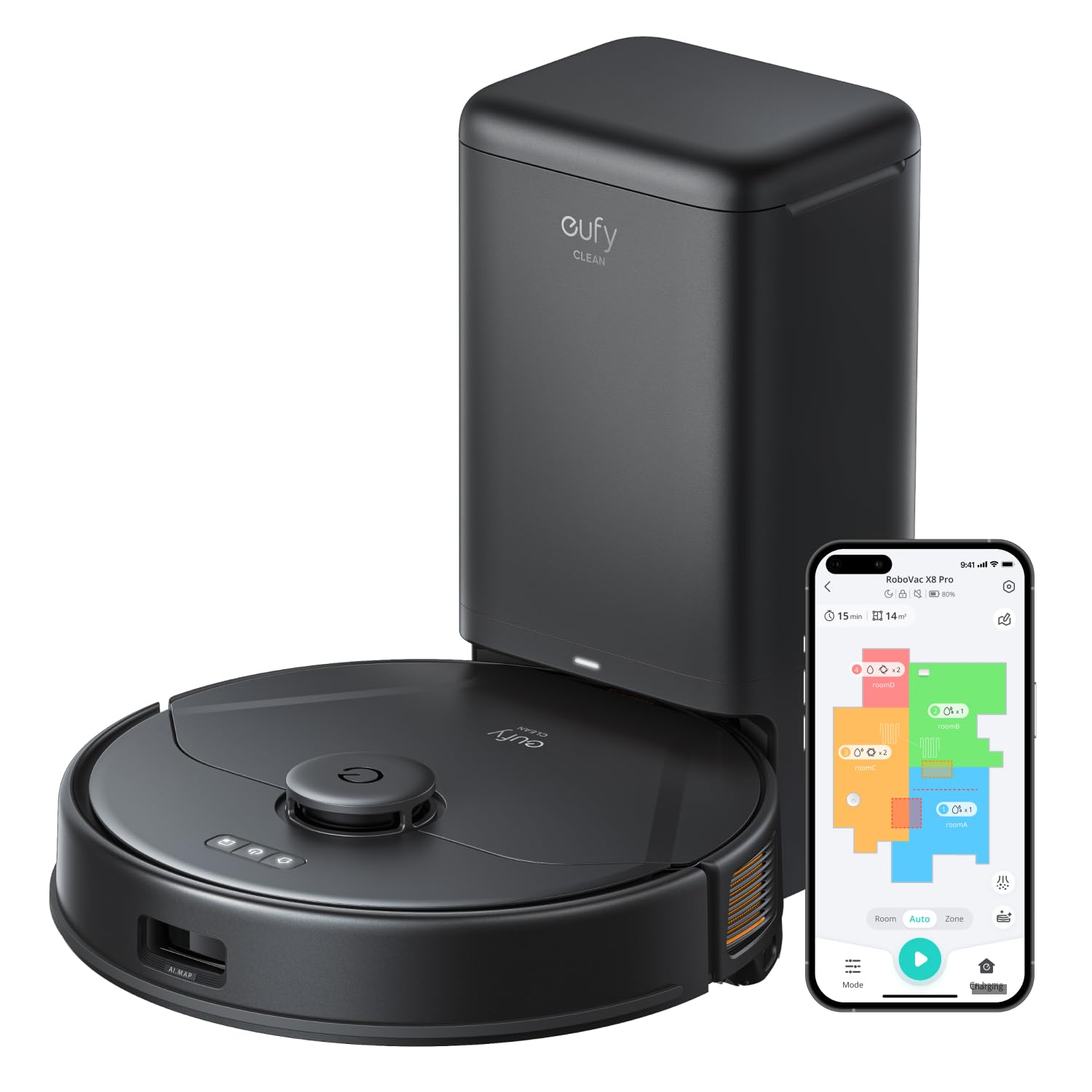 eufy X8 Pro Robot Vacuum Self-Empty Station, Twin-Turbine™ 2× 4,000 Pa Powerful 