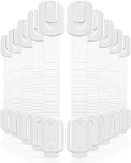 10 Pack Cabinet Locks Baby Proofing, Child Proof Cabinet Locks with 3M Adhesive - Easy Installation with Adjustable Straps, Multi-Purpose Child Safety Latches for Drawers Fridge Trash Cans Toilets