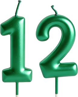 Green 12th Birthday Number Candles,Birthday Candles for Cake,Green 21st Numbers Candle for Cake Toppers Decorations for Her Him Party Anniversary Wedding